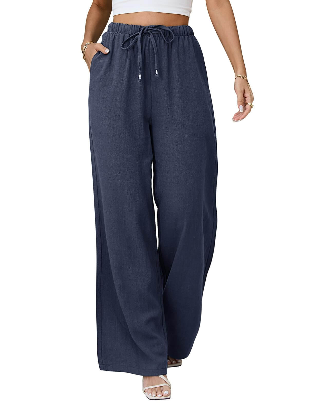 Jyanl Womens Linen Pants Casual Wide Leg - Summer Palazzo