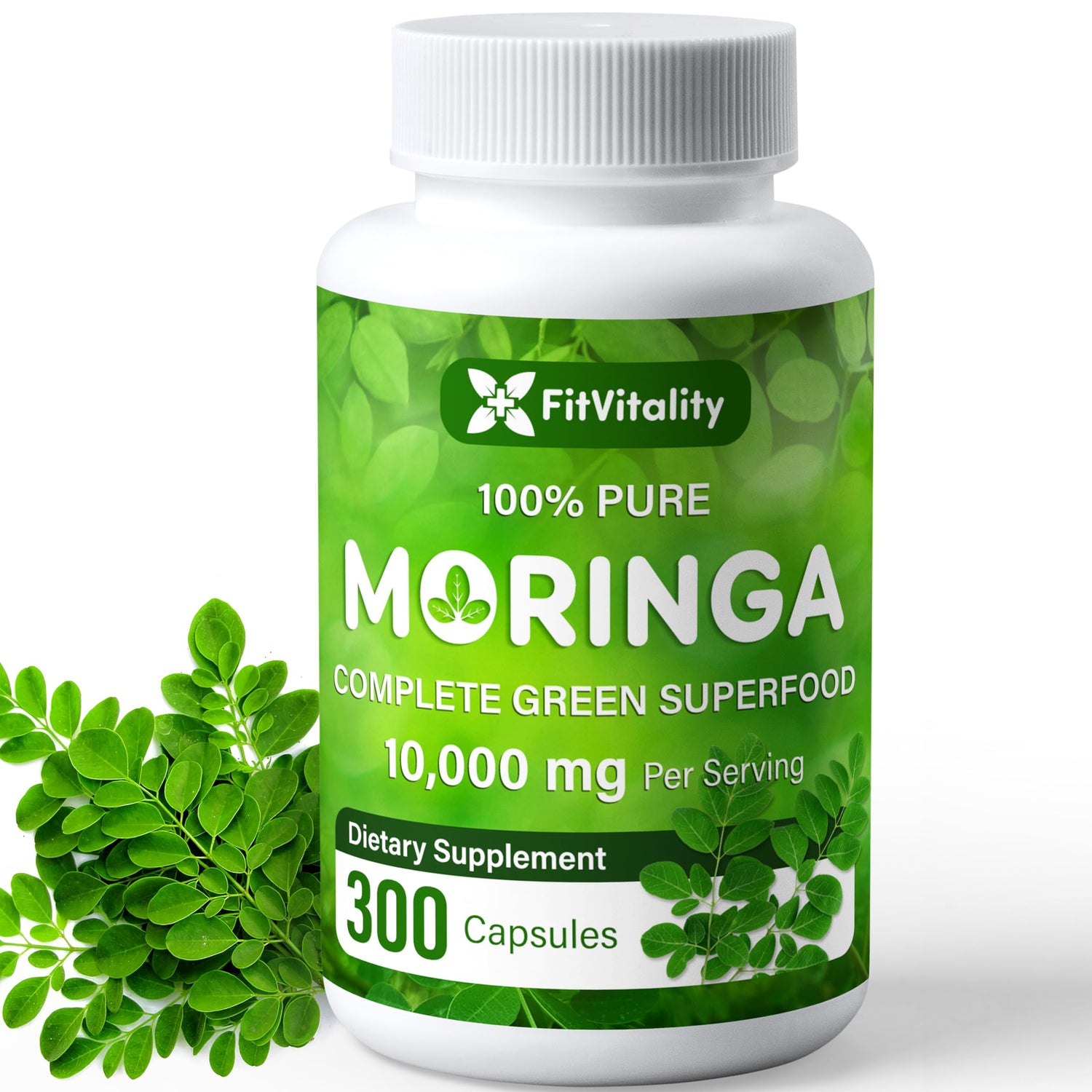 Moringa Capsules| 300 Capsules| Moringa Oleifera| 10000mg| 100% Pure &amp; Natural| Non-GMO and Gluten Free Supplement | Complete Green Superfood | Moringa Leaf Extract Powder