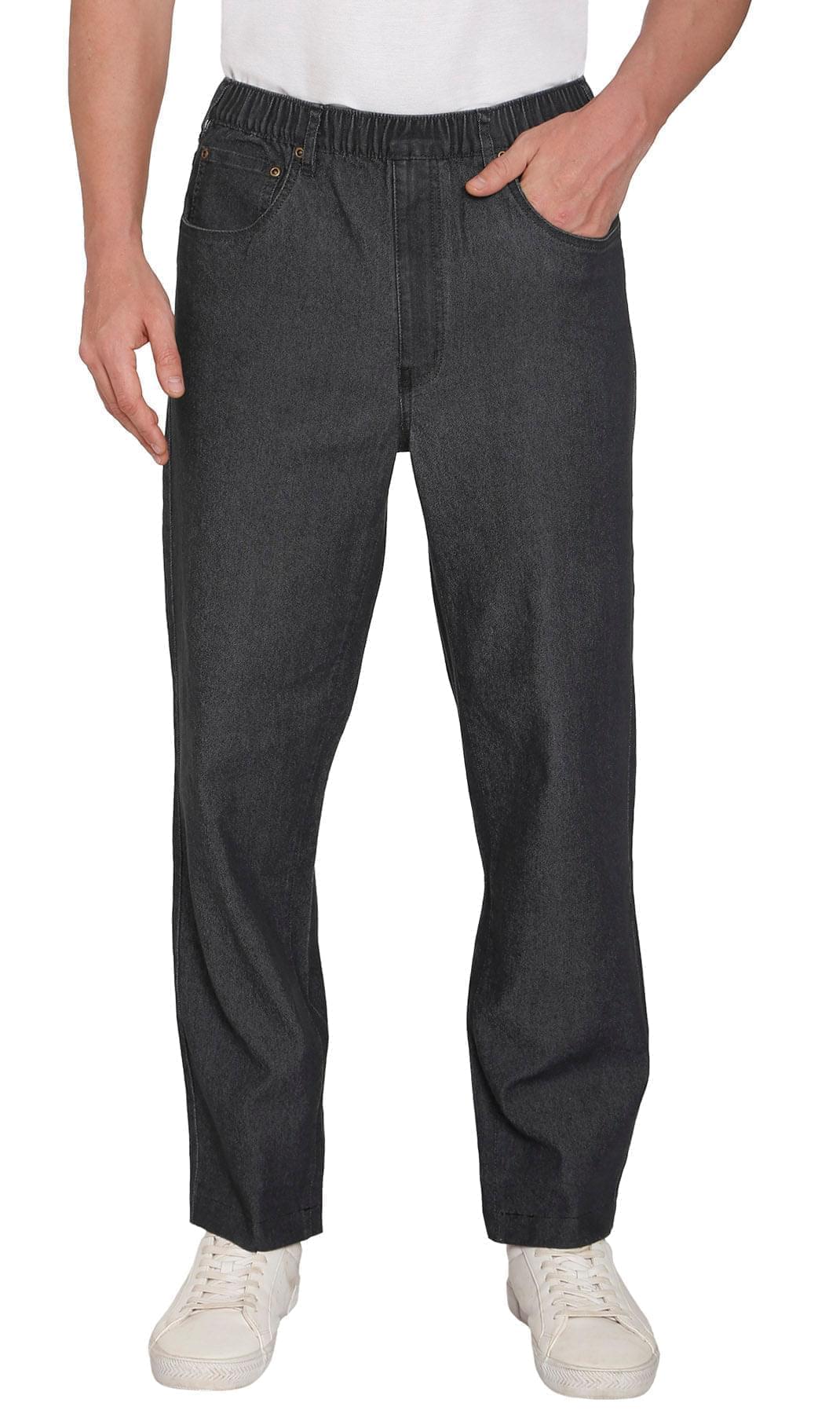 Men’s Lightweight Casual Elastic Waist Pull-On Jeans – Denim &amp; Twill Pants with Easy Fit