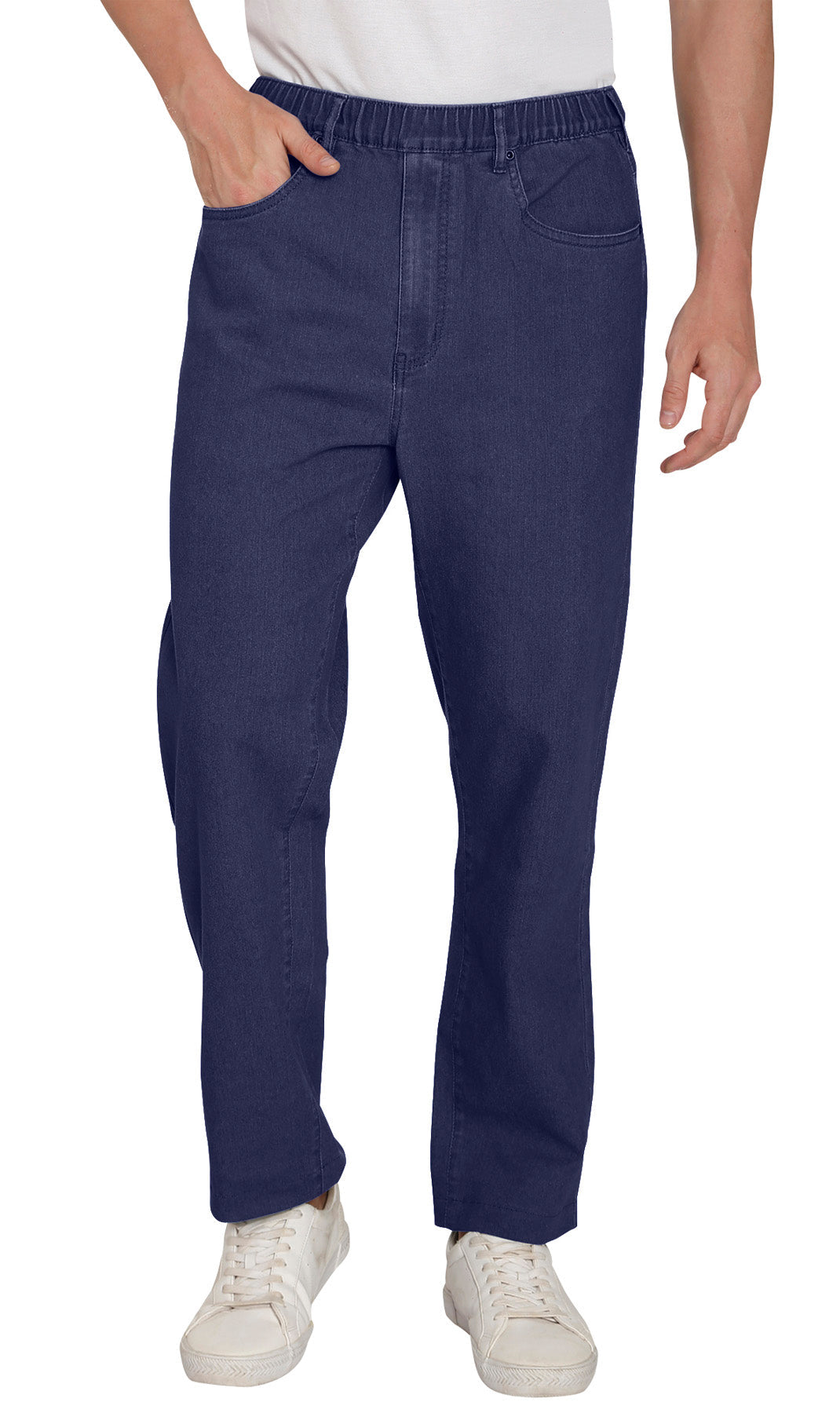 Men’s Lightweight Casual Elastic Waist Pull-On Jeans – Denim &amp; Twill Pants with Easy Fit