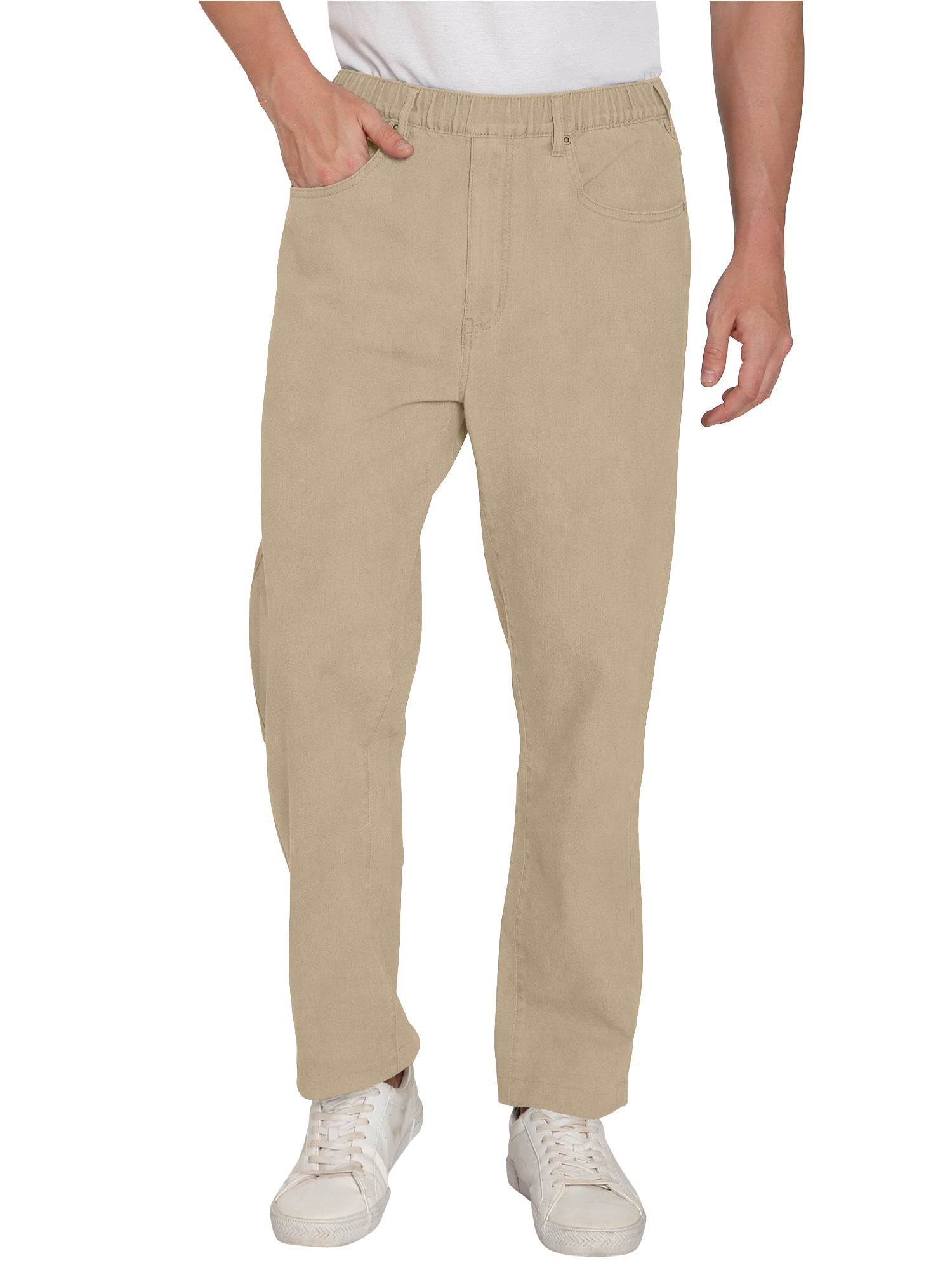 Men’s Lightweight Casual Elastic Waist Pull-On Jeans – Denim &amp; Twill Pants with Easy Fit