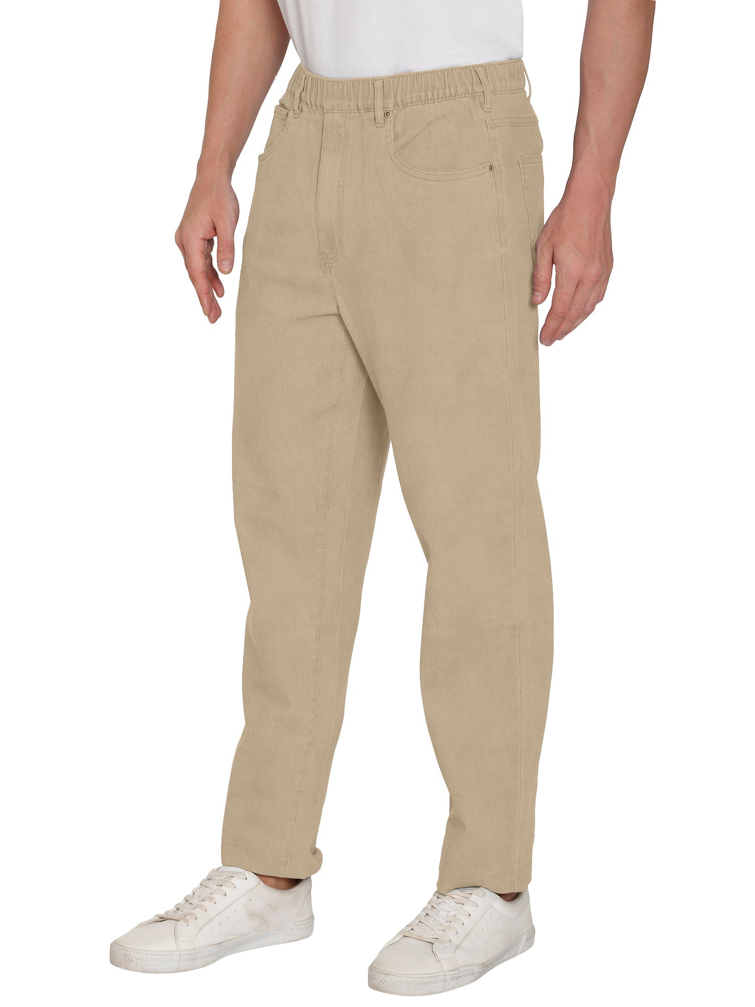 Men’s Lightweight Casual Elastic Waist Pull-On Jeans – Denim &amp; Twill Pants with Easy Fit