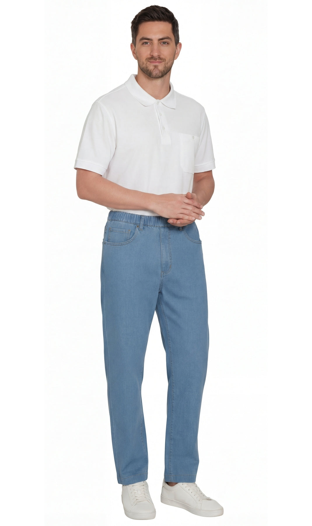 Men’s Lightweight Casual Elastic Waist Pull-On Jeans – Denim &amp; Twill Pants with Easy Fit