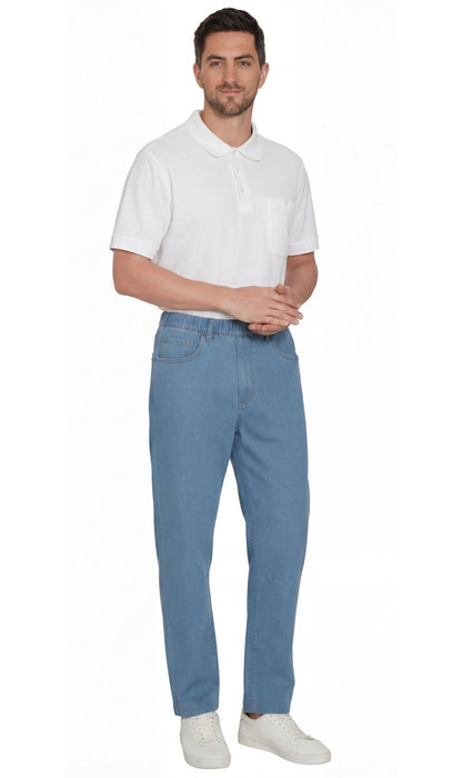 Men’s Lightweight Casual Elastic Waist Pull-On Jeans – Denim &amp; Twill Pants with Easy Fit