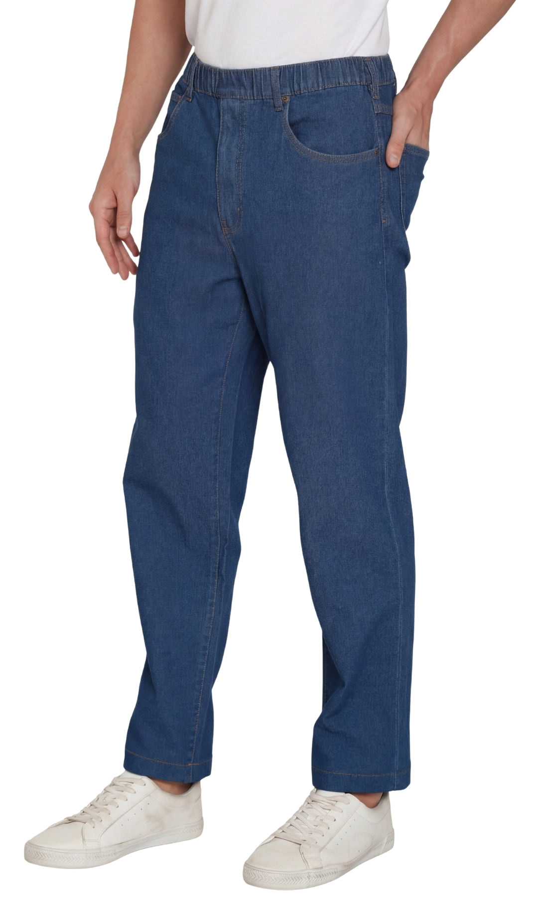 Men’s Lightweight Casual Elastic Waist Pull-On Jeans – Denim &amp; Twill Pants with Easy Fit