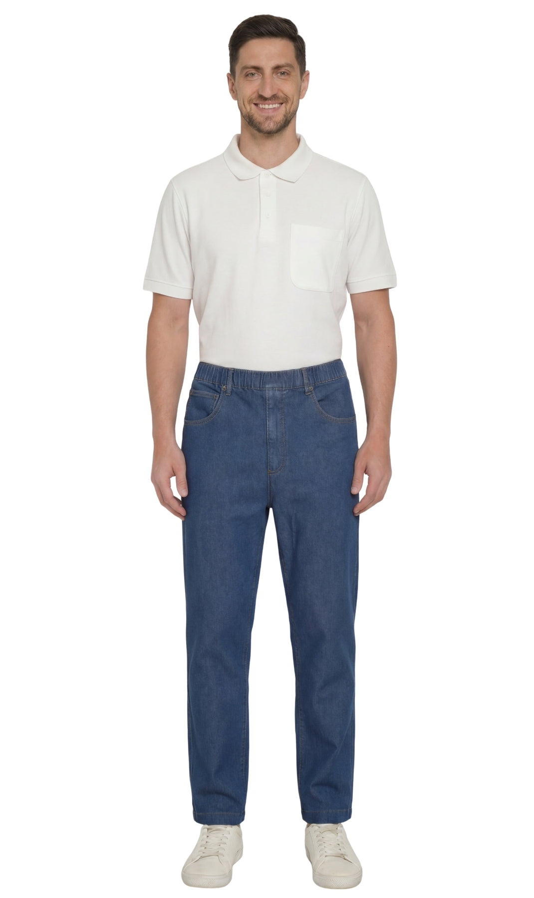 Men’s Lightweight Casual Elastic Waist Pull-On Jeans – Denim &amp; Twill Pants with Easy Fit