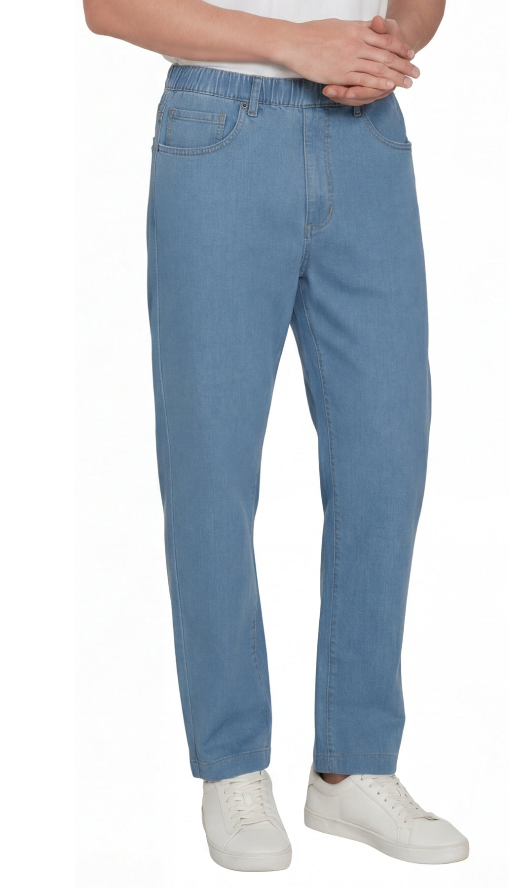 Men’s Lightweight Casual Elastic Waist Pull-On Jeans – Denim &amp; Twill Pants with Easy Fit