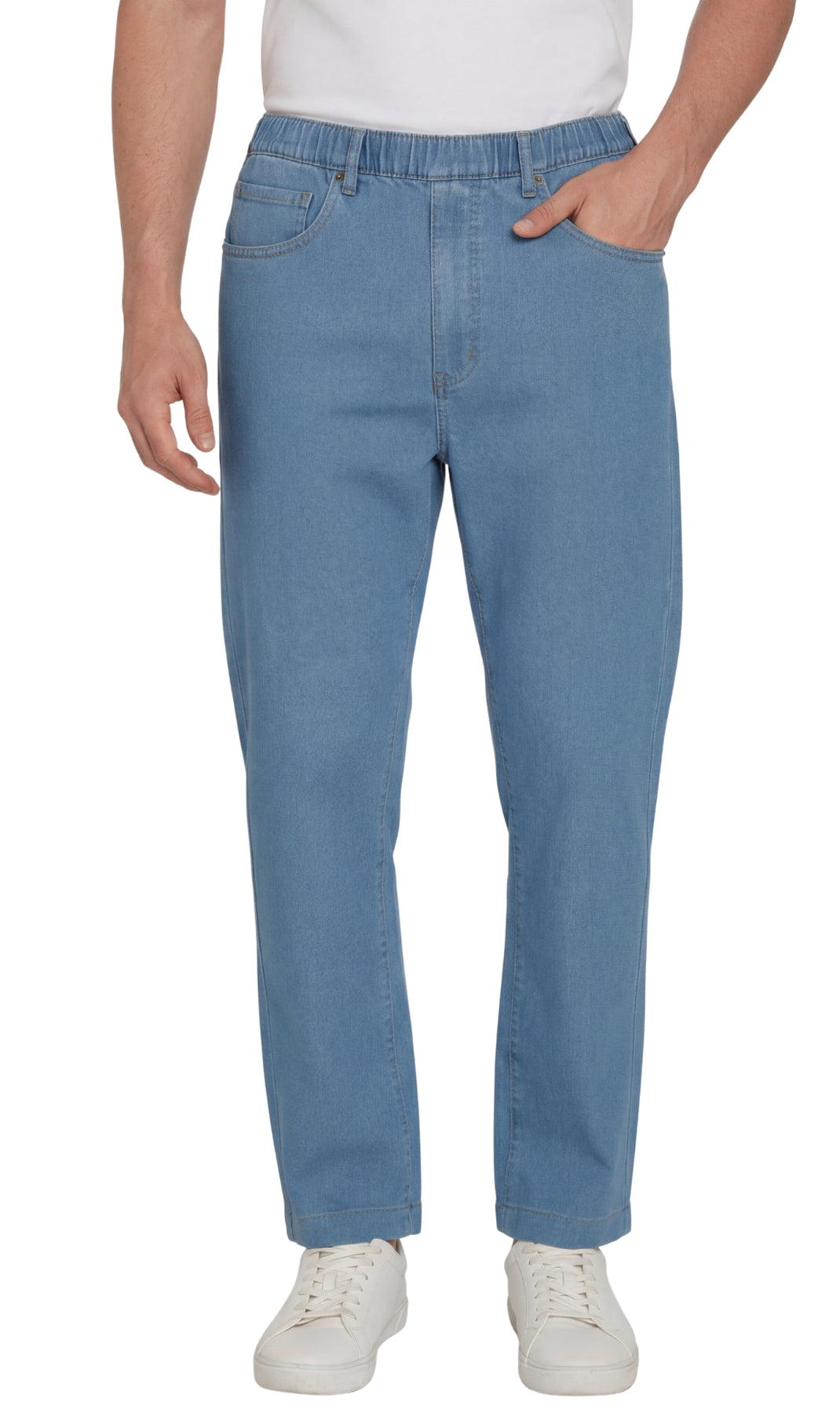 Men’s Lightweight Casual Elastic Waist Pull-On Jeans – Denim &amp; Twill Pants with Easy Fit