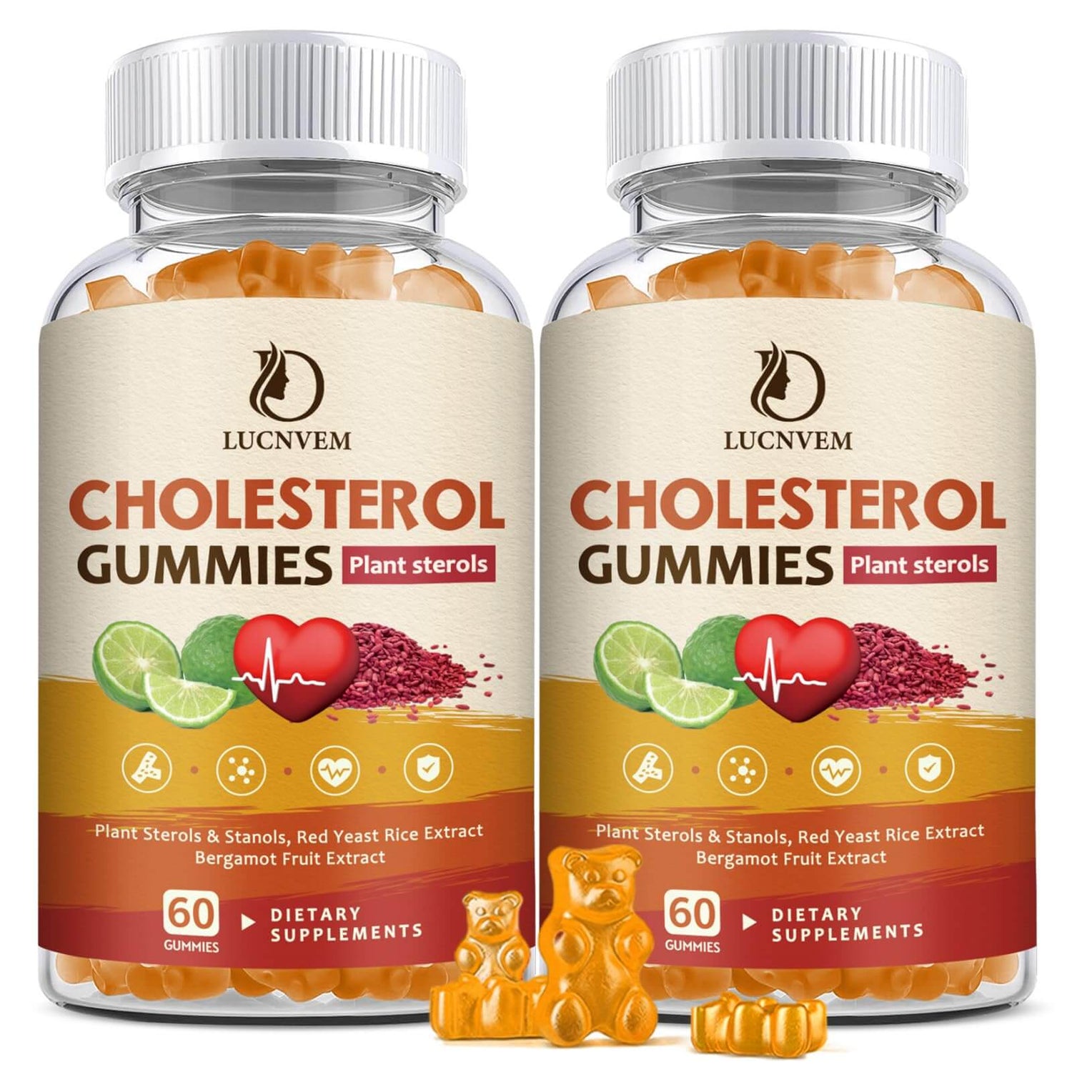 (2 Pack) Cholesterol Supplements Gummies for Cholesterol Healthy Plant Sterols &amp; Stanols Red Yeast Rice Citrus Bergamot Complex for Cholesterol Maintain Healthy Cholesterol Levels - 60 Day Supply