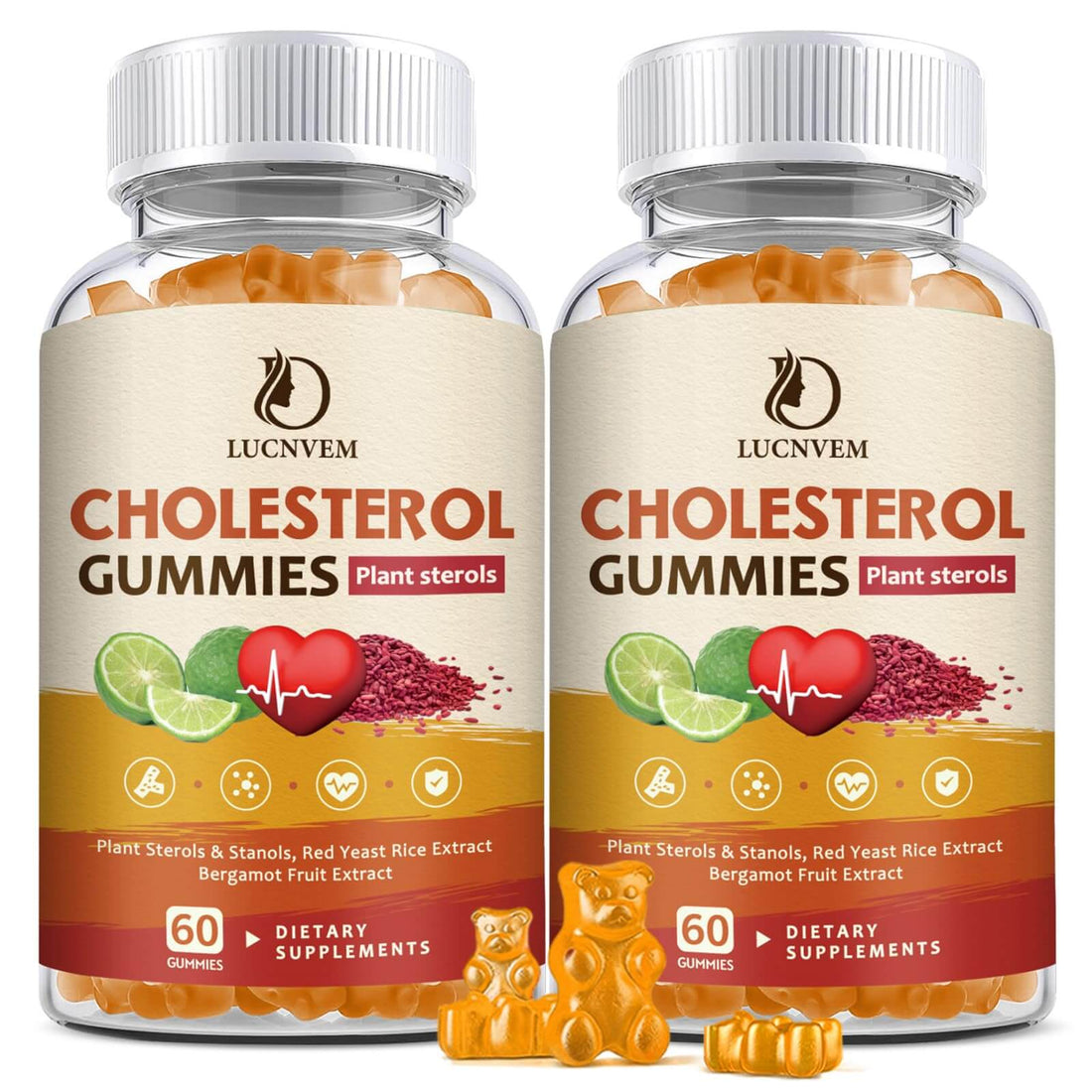 (2 Pack) Cholesterol Supplements Gummies for Cholesterol Healthy Plant Sterols &amp; Stanols Red Yeast Rice Citrus Bergamot Complex for Cholesterol Maintain Healthy Cholesterol Levels - 60 Day Supply