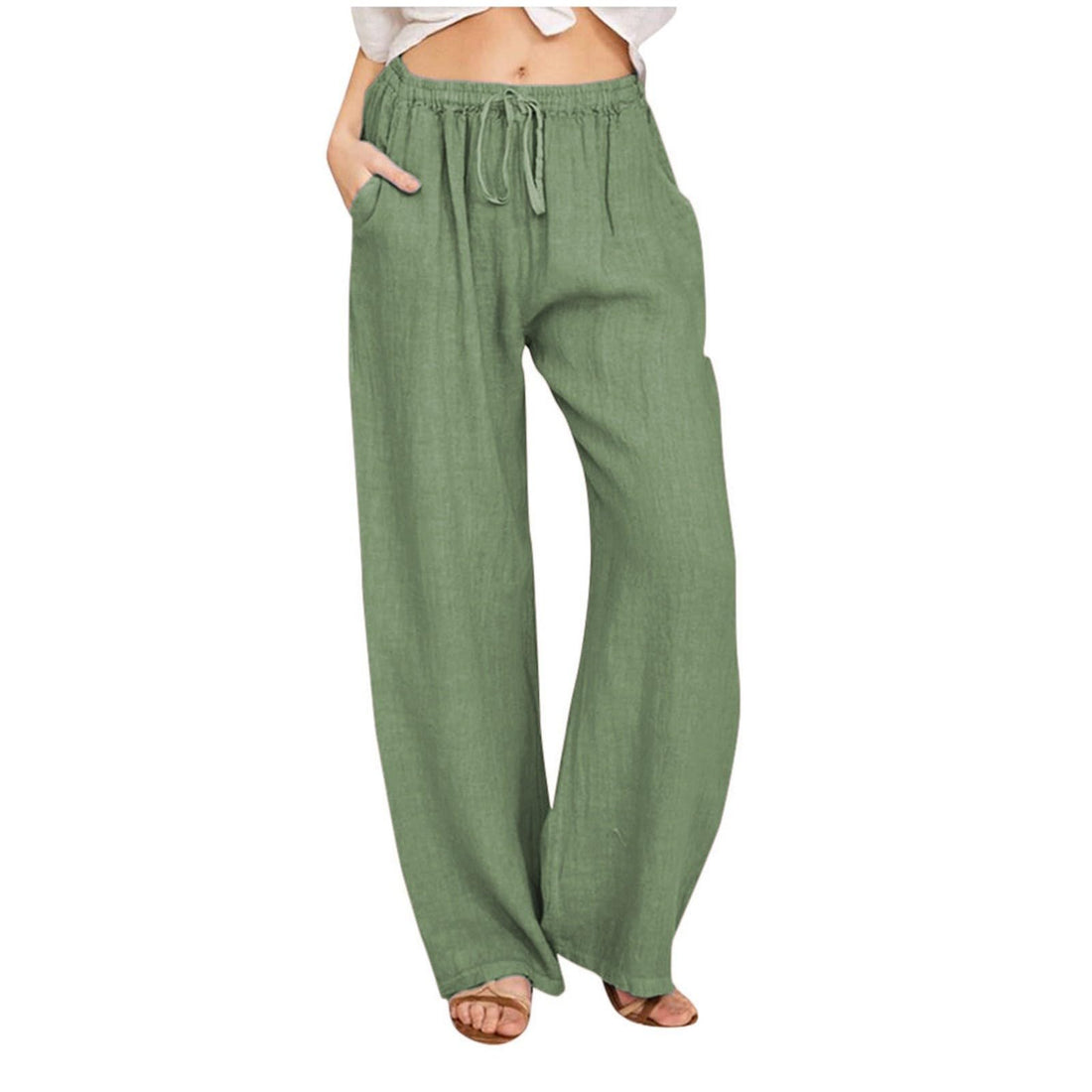 Womens Linen Pants Summer Solid Drawstring